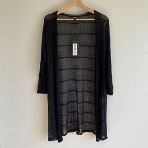 Womens Sheer Long Mesh Cardigan Size L Black Fairy Grunge Whimsygoth Witchy Emo